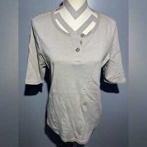 Lands' End Women's Gray Striped Button-Down Shirt